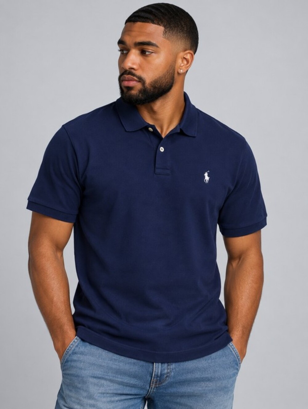 Polo by Ralph Lauren Mens Navy Soft Touch Short Sleeve Mesh Polo with White Pony